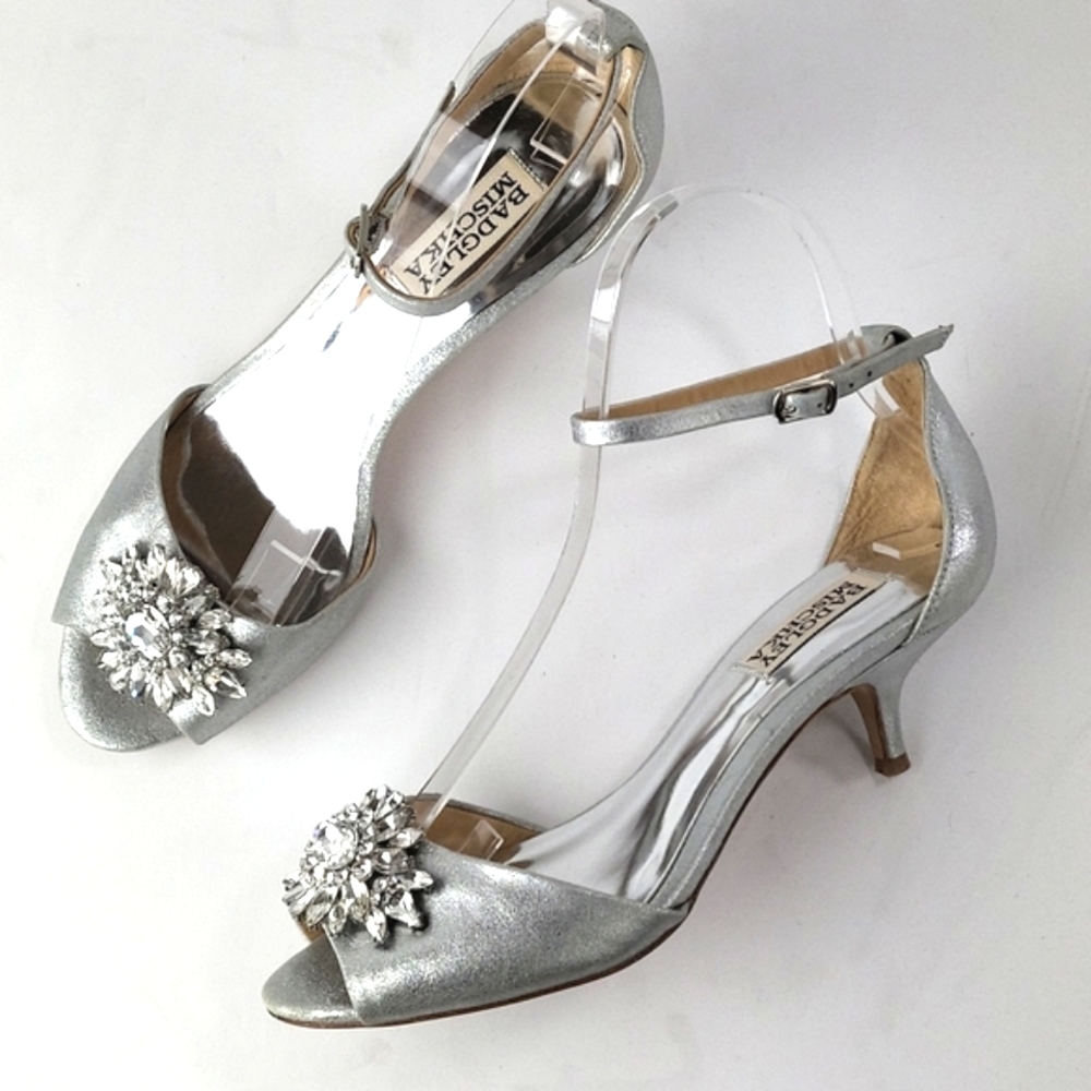 Badgley Mischka Sainte Ankle Strap Kitten Heel Rhinestone Embellished Pump